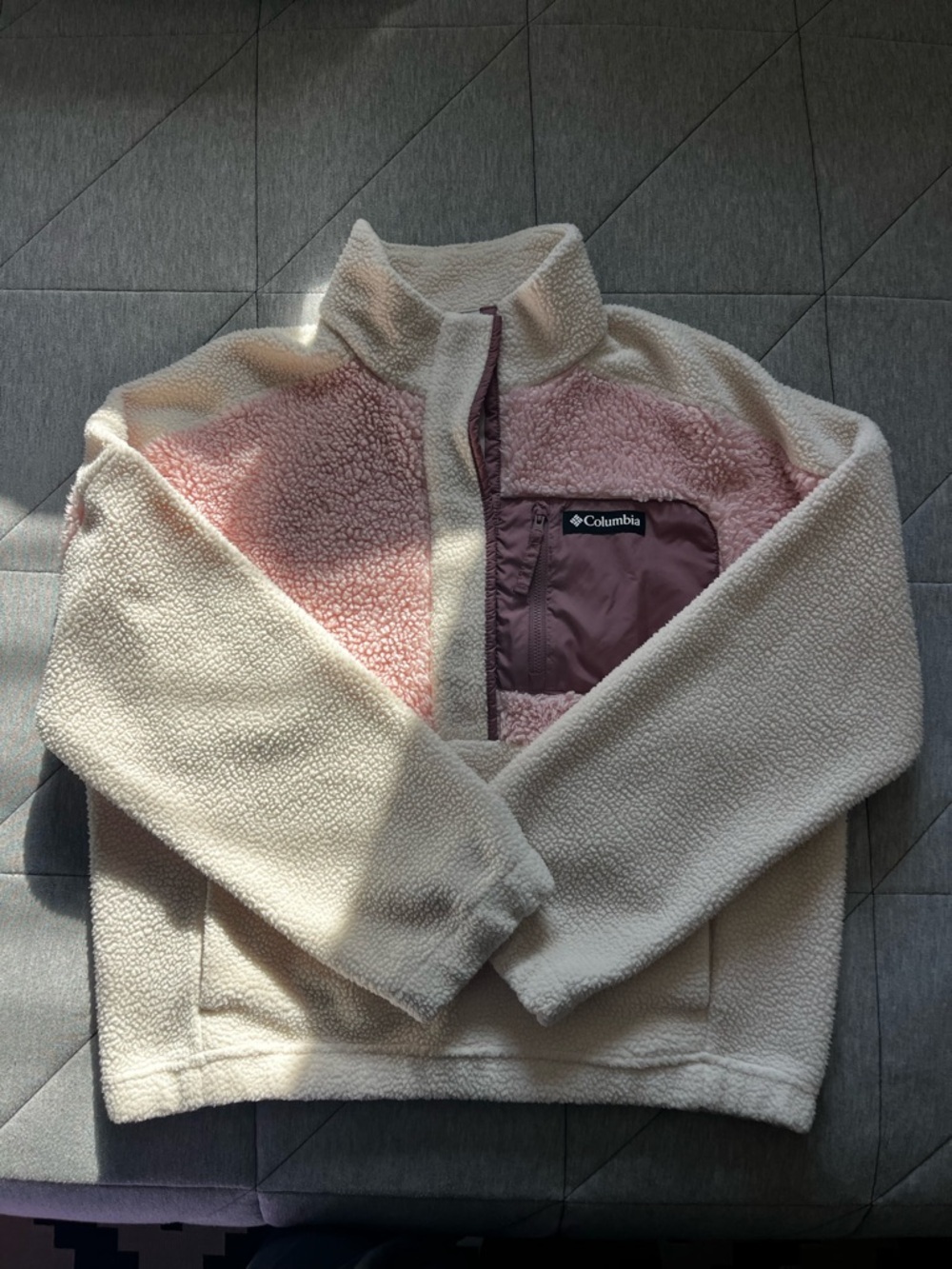 Columbia Cream and Mauve button-Front Sherpa Pullover